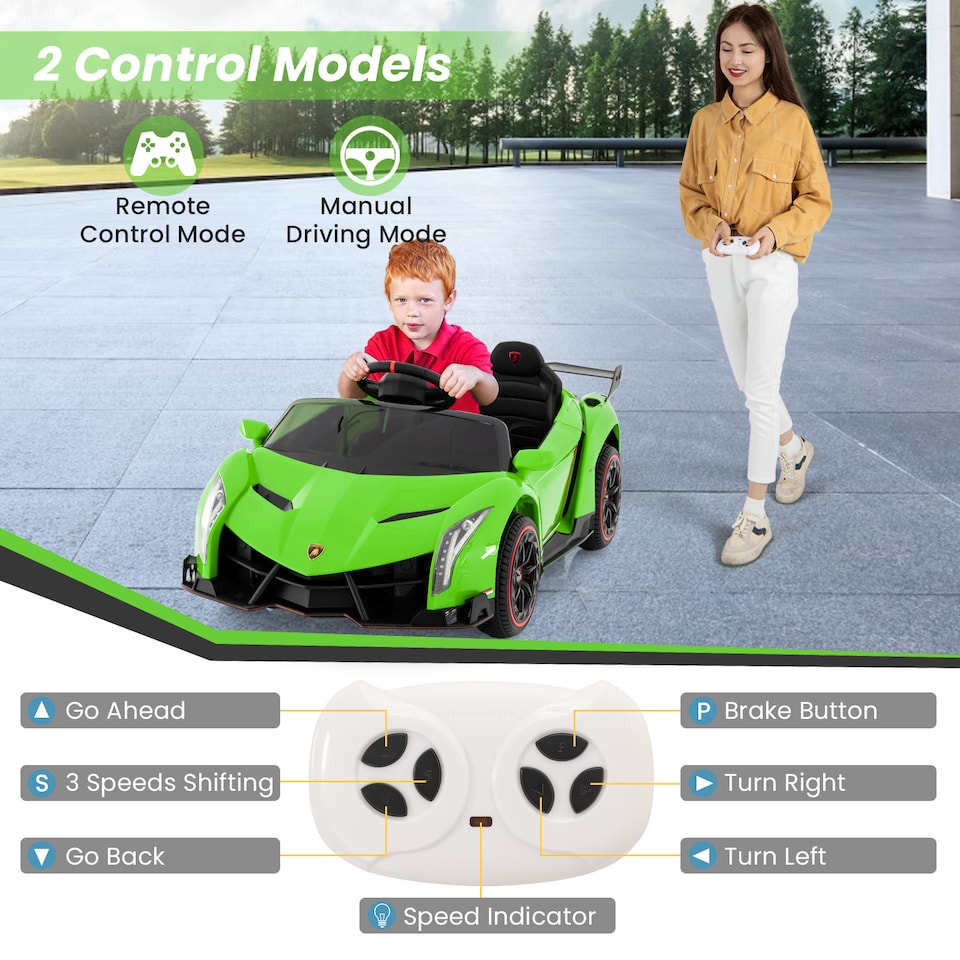 image 1 of COSTWAY 12V Battery Powered Electric Vehicle Kids Car Green