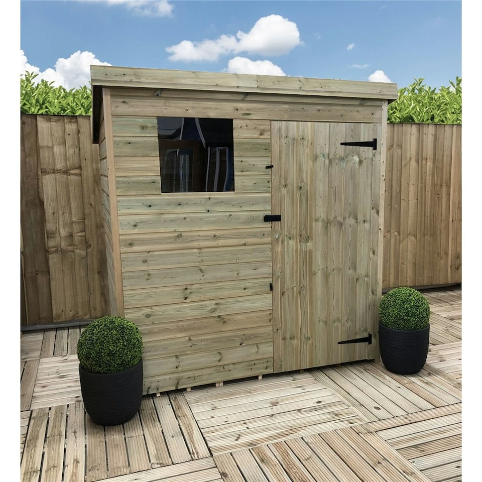 image 1 of 6 x 5 Garden Shed Pressure Treated T&G PENT Wooden Garden Shed - 1 Window + Single Door (6' x 5' / 6ft x 5ft) (6x5)