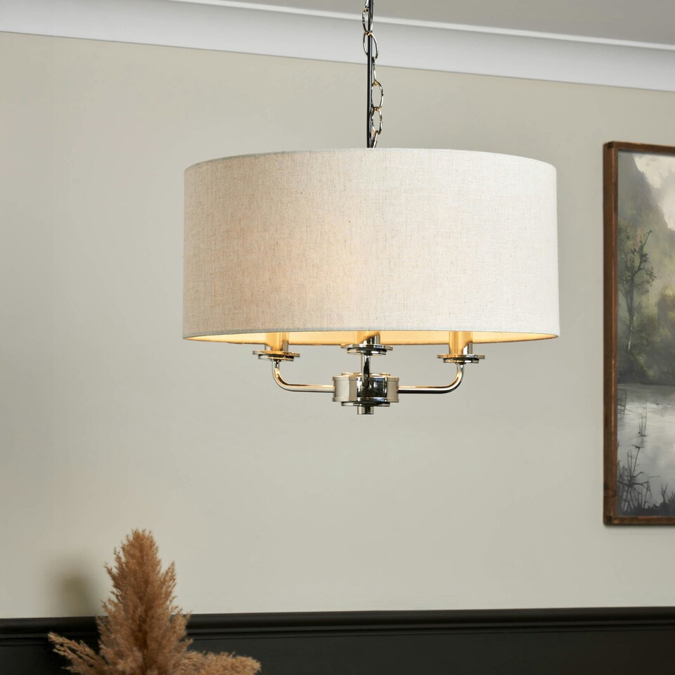 image 1 of BHS Henry 3 Light Ceiling Pendant with Grey Shade, Nickel