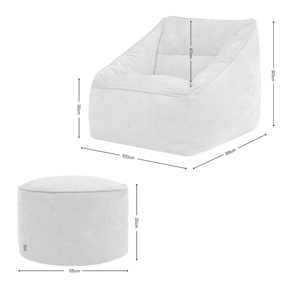 image 1 of icon Natalia Chenille Adults Bean Bag Armchair and Pouffe, Ready Filled Large Beanbag and Footstool Natural Beige Cream | Cream