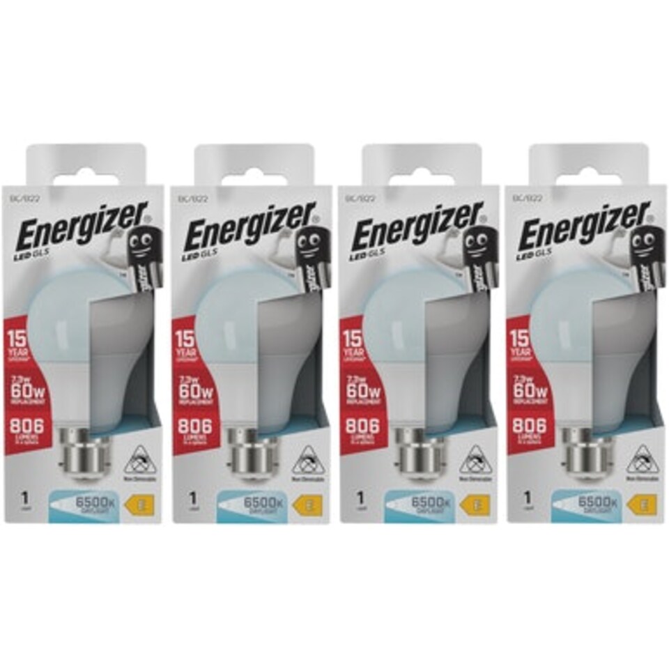 image 1 of Energizer LED GLS B22 806lm 7.3W 6500K (Daylight) Light Bulb - Pack of 4