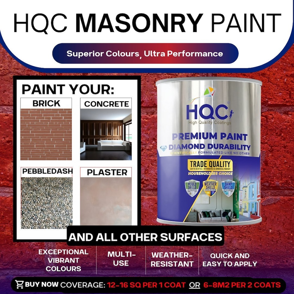 image 1 of HQC Masonry Touch Up Paint - Repairs & Covers Brick, Concrete, Pebbledash & Plaster - Classic Grey - 2.5L