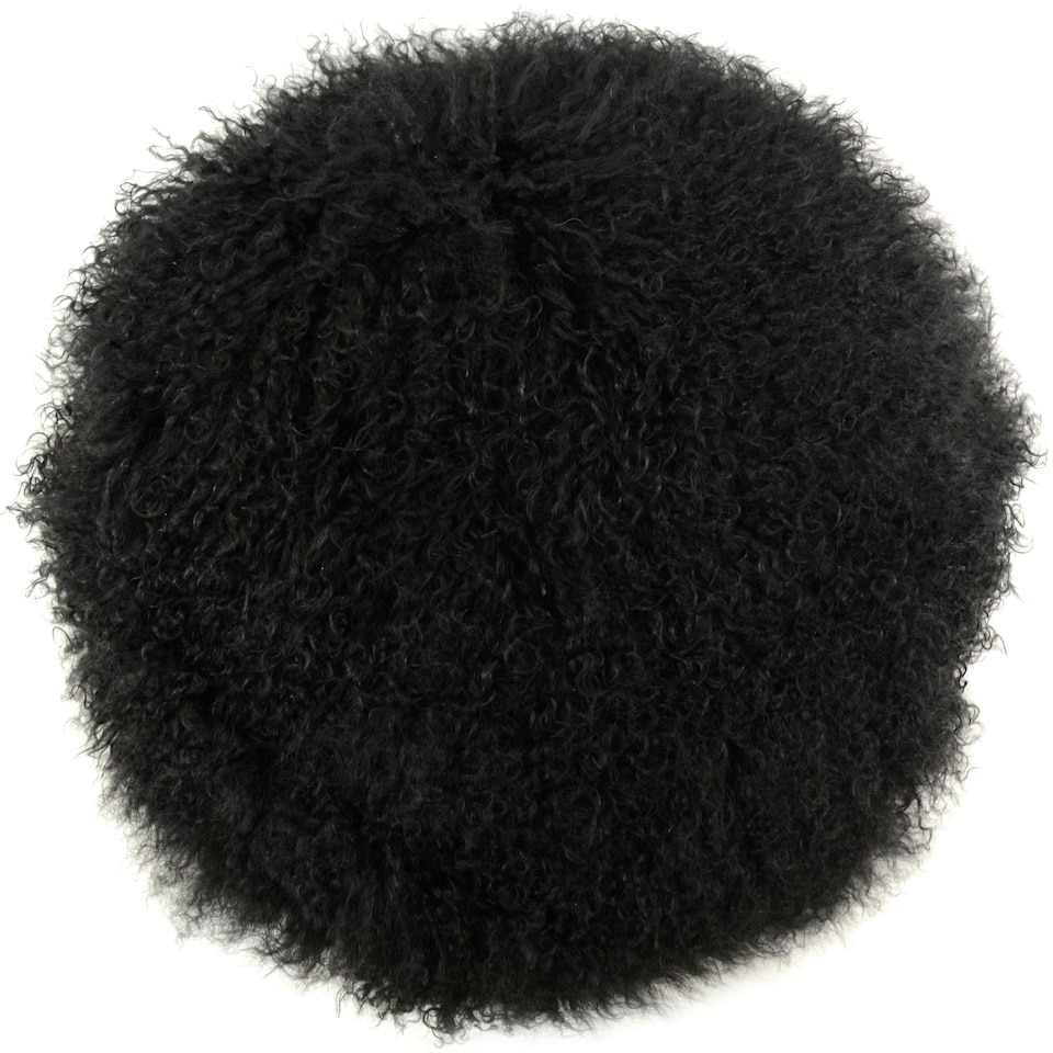image 1 of SNUGRUGS Mongolian Sheepskin Cushion - Round - 40cm | Black | Round 40cm
