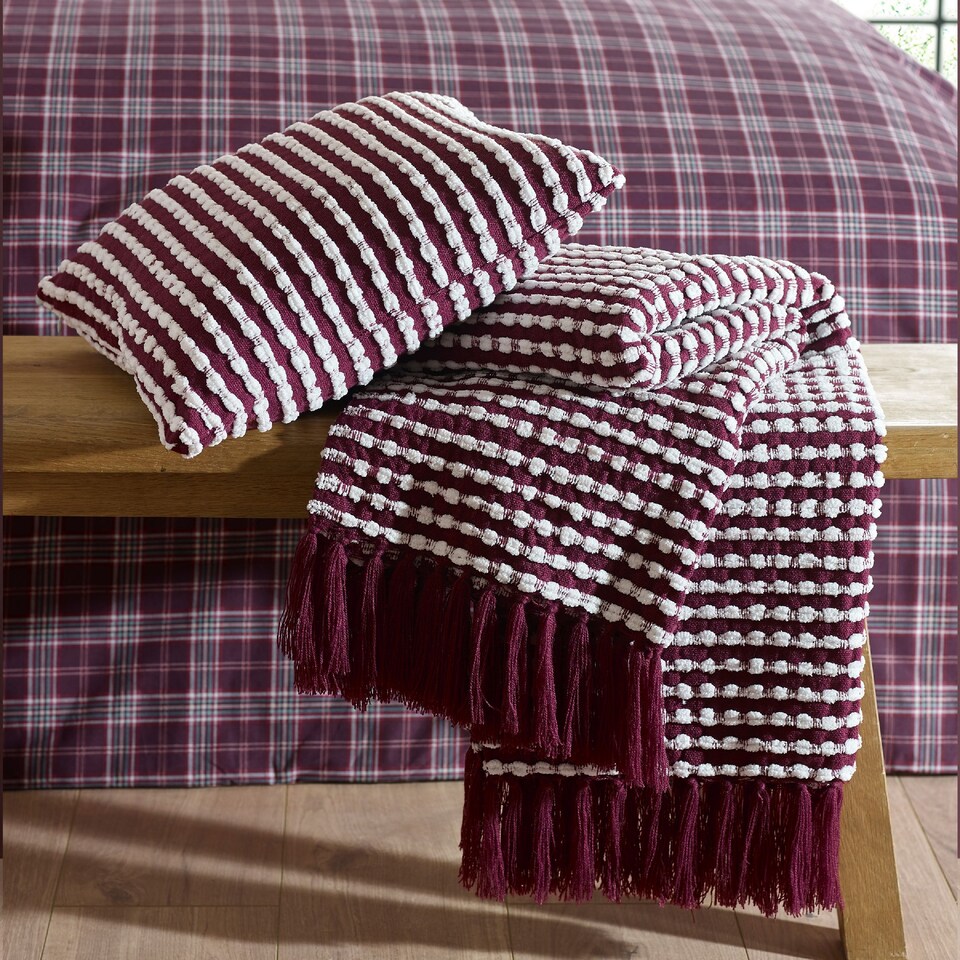 image 1 of Catherine Lansfield Stab Stitch Blanket Throw | Purple | Plum