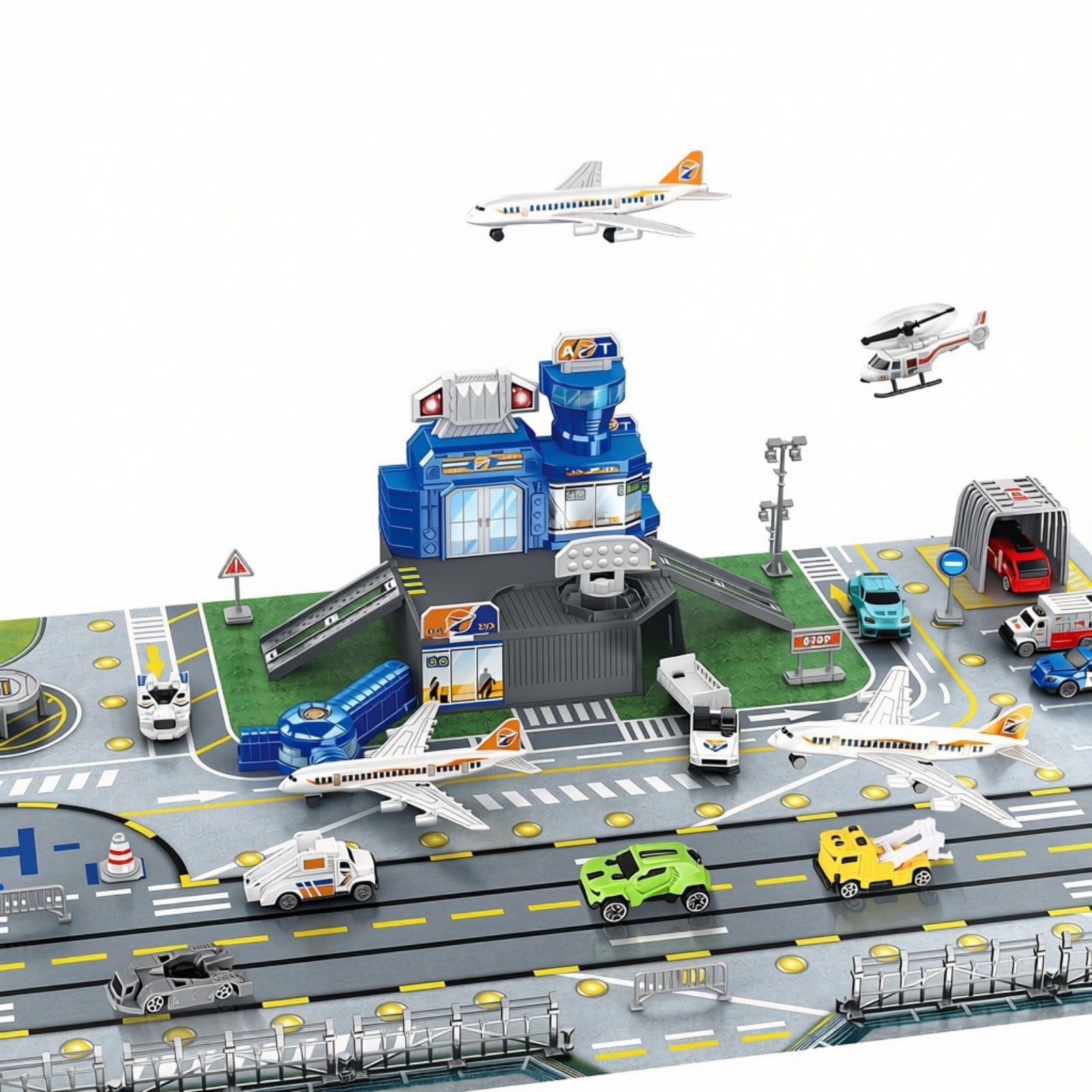 Interactive Airport Play Set - Aircraft Tower, Vehicles & Large Battle Map for Kids Ages 3plus