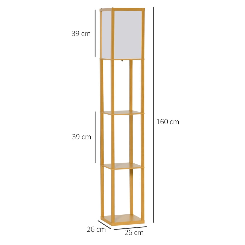 image 1 of HOMCOM Floor Lamp Reading Lamp with 3-Tier Storage Shelf for Home Office Natural