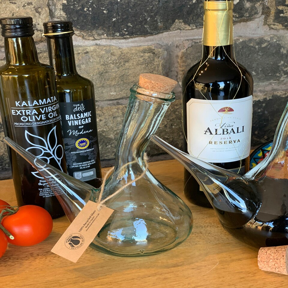 image 1 of Verano Spanish Ceramics Recycled Glass Spanish Porron Decanter w/ Cork - 500ml 17x21cm