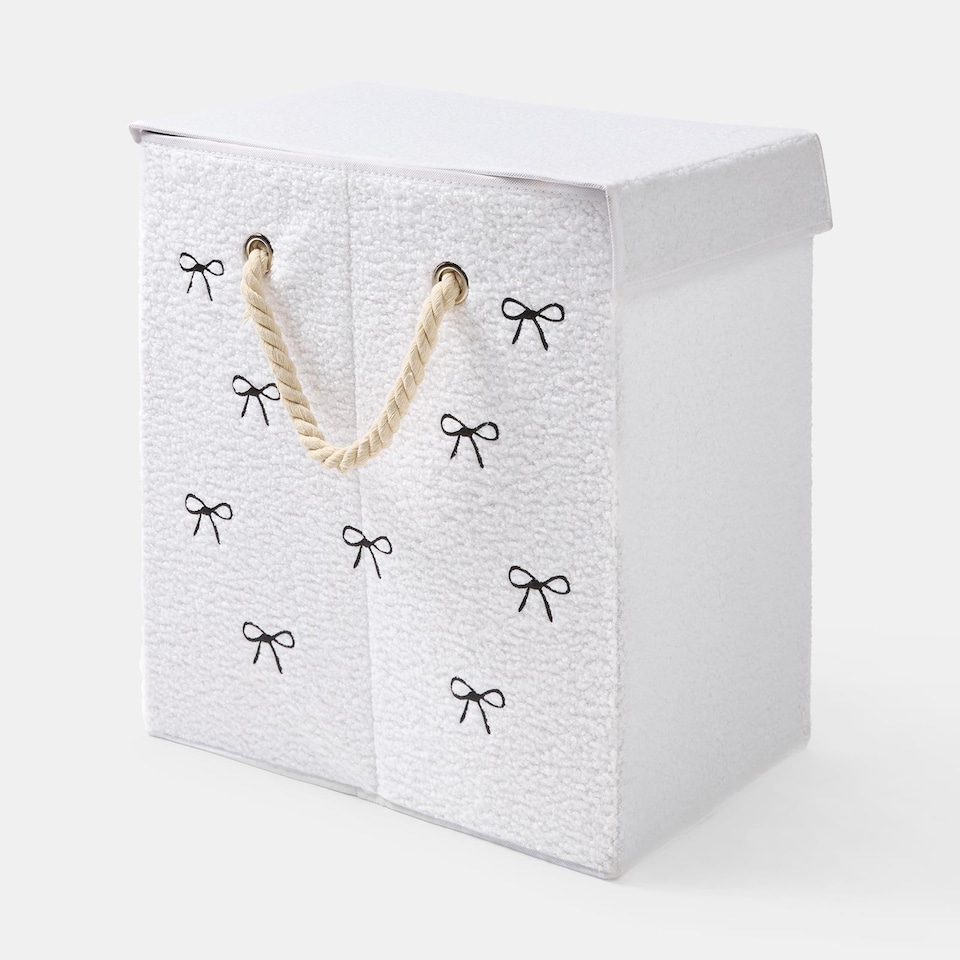 image 1 of OHS Bow Print Boucle Laundry Basket Folding Hamper Bag with Lid