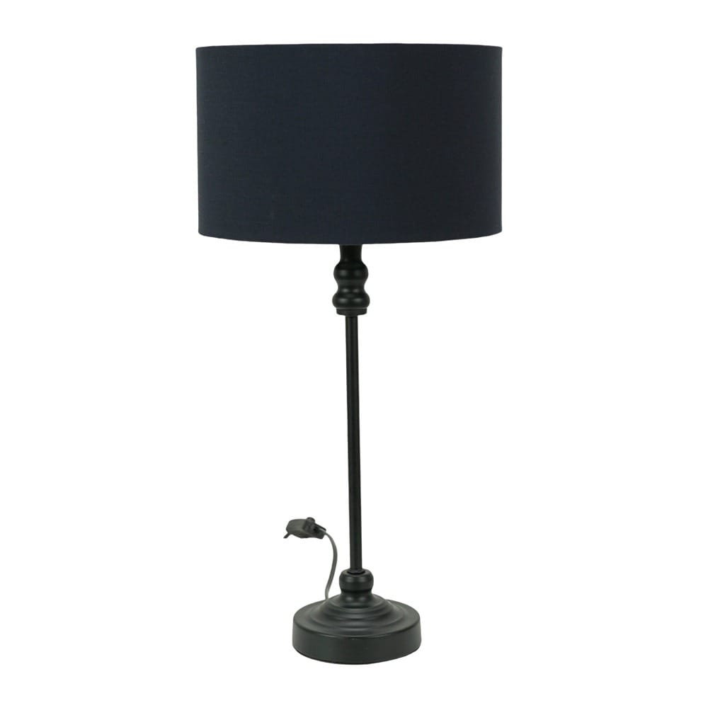 ValueLights Maggie Black Metal Candlestick Table Lamp with Fabric Drum Lamp Shade