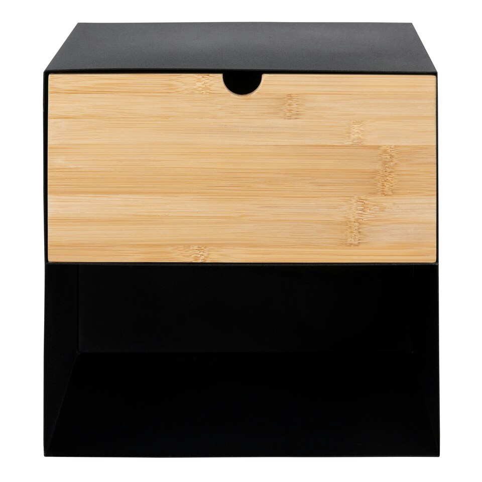 image 1 of Joliet 1 Drawer Wallmounted Bedside Table in Black & Bamboo