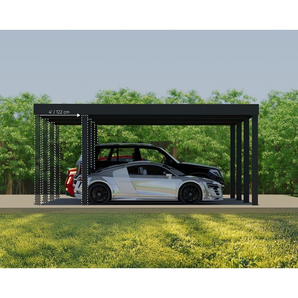 image 1 of Oslo 20 x 40 Feet Carport Kit - Black Structure Grey polycarbonate Panels - L607.5 x W596.5 x H240.5 cm