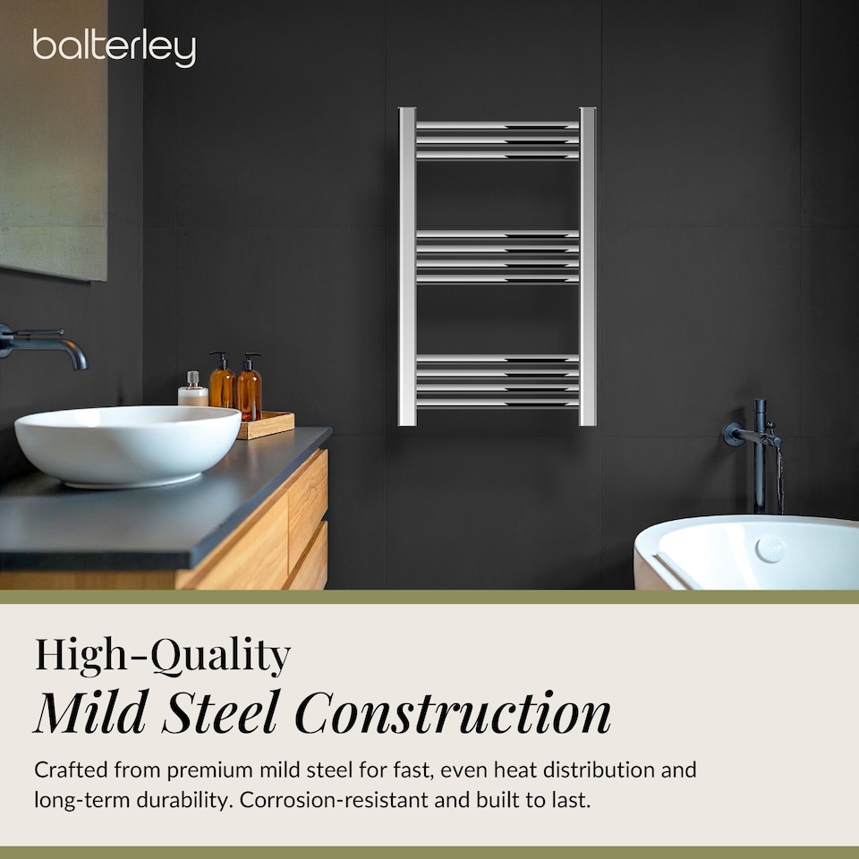 image 1 of Straight Heated Towel Rail Radiator, 219W, 500 x 700mm, Chrome | Silver | Chrome