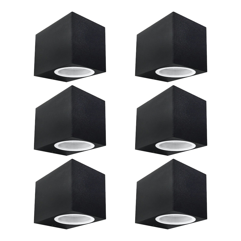 image 1 of First Choice Lighting Set of 6 Falmouth Black Downwards Outdoor IP44 Wall Light Black | Clear