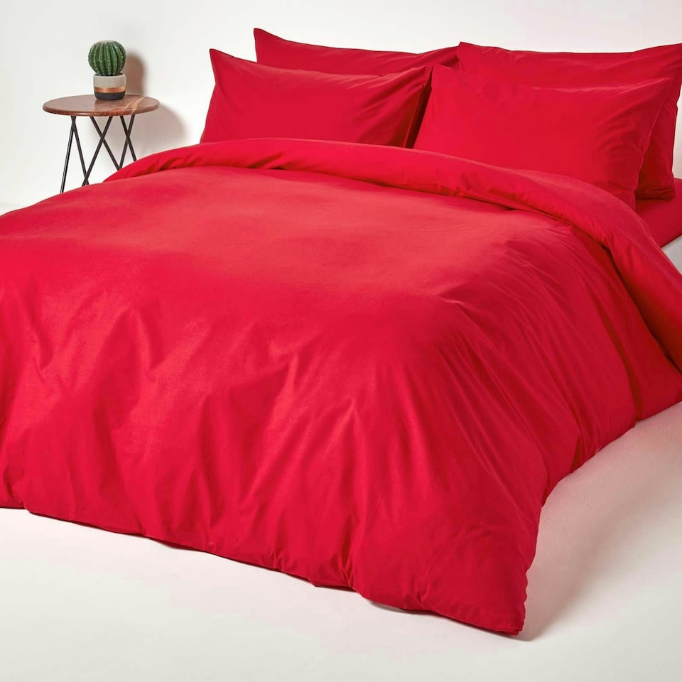 image 1 of Homescapes Red Egyptian Cotton Fitted Sheet 200 TC, Super King Red | Super King