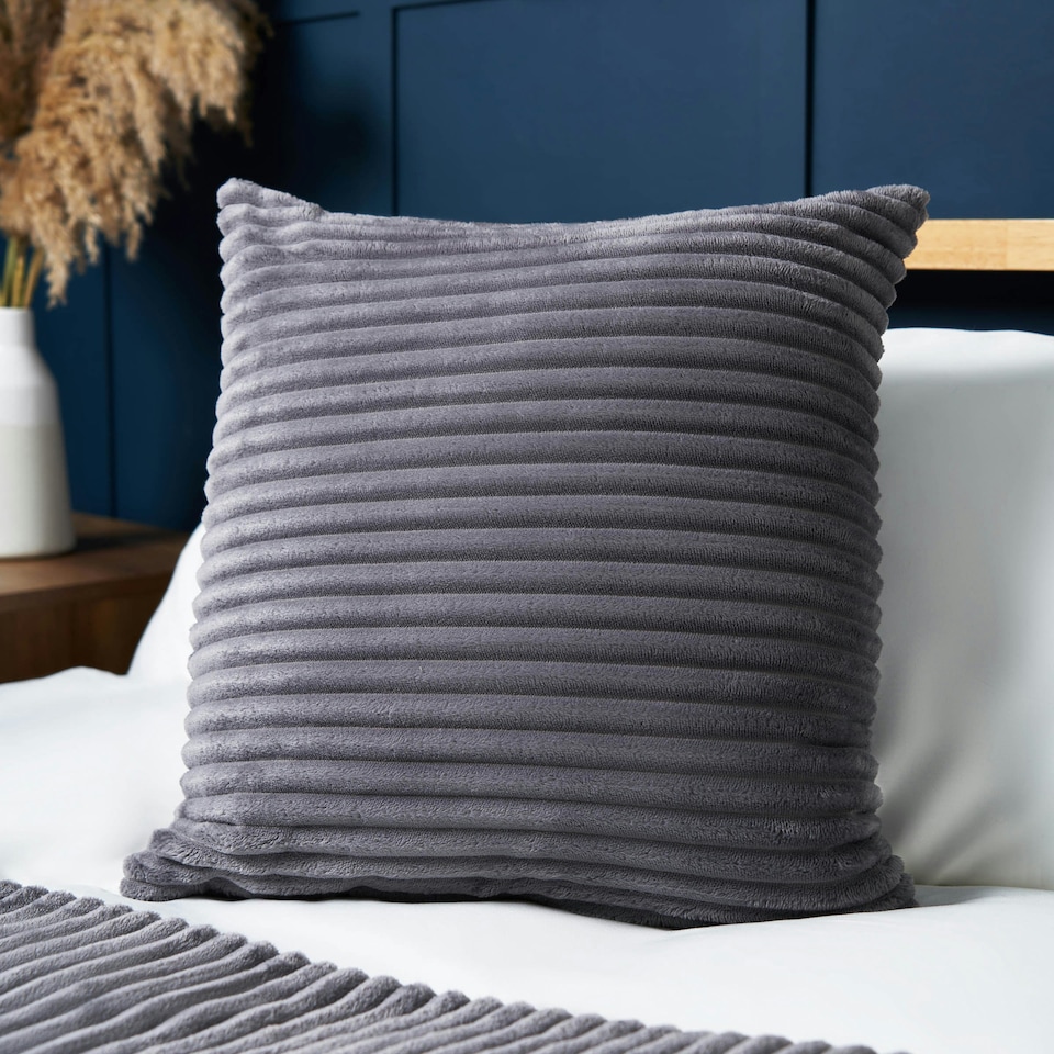 image 1 of BHS Luxury Ribbon Velvet Cushion, Grey Grey | Grey