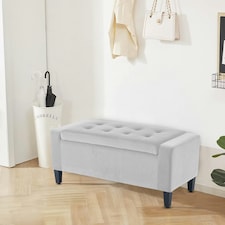 Home Republic Luna Velvet Storage Ottoman Bench - 92cm x 40cm Silver