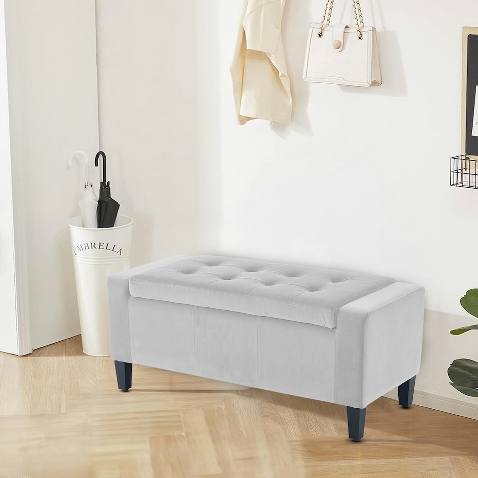 image 1 of Home Republic Luna Velvet Storage Ottoman Bench - 92cm x 40cm Silver
