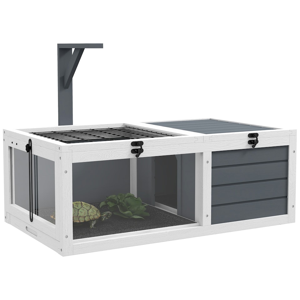 image 1 of PawHut Tortoise House, Wooden Tortoise Table w/ Wooden Lamp Holder - Grey