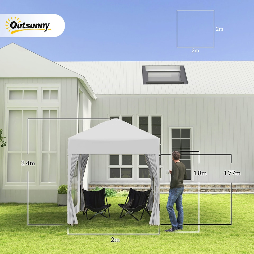 image 1 of Outsunny 2mx2m Pop Up Gazebo Party Tent Canopy Marquee with Storage Bag White