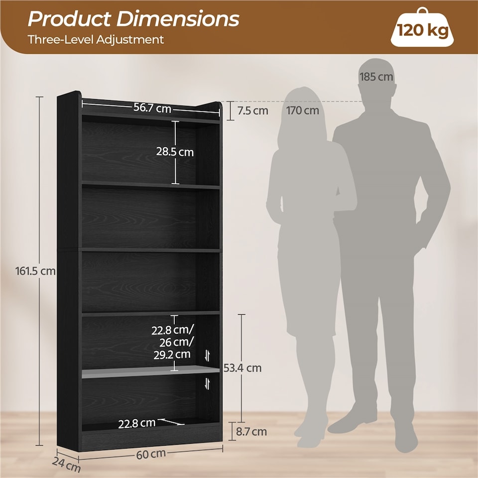image 1 of Yaheetech 6-Layer Open Bookshelf with Top Open Compartment-Black