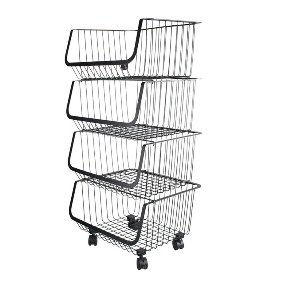 image 1 of Living and Home Kitchen Metal Basket Trolley Wire Storage Rack 4-Tier