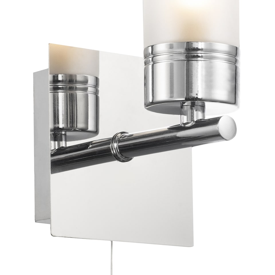image 1 of Compact Designer IP44 Rated Bathroom Wall Light Fitting with Tubular Glass Shade | Chrome