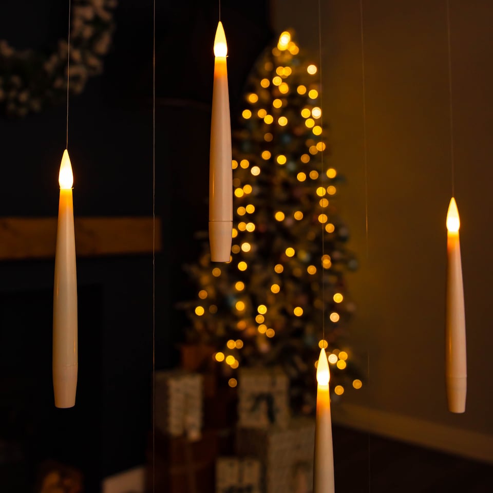 image 1 of Set of 10 15cm Floating White LED Battery Candles in Warm White with Remote Control