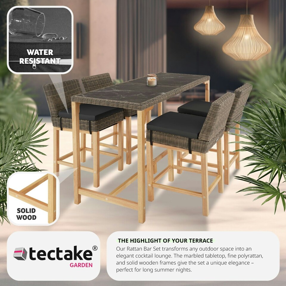 image 1 of Garden Table and Chairs - dining table Lovas with 4 bar stools Latina - Nature