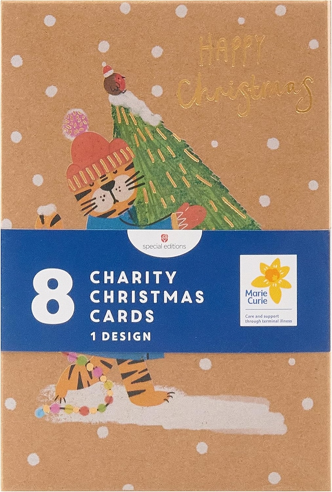 image 1 of Box of 8 Festive Tiger Marie Curie Charity Christmas Cards