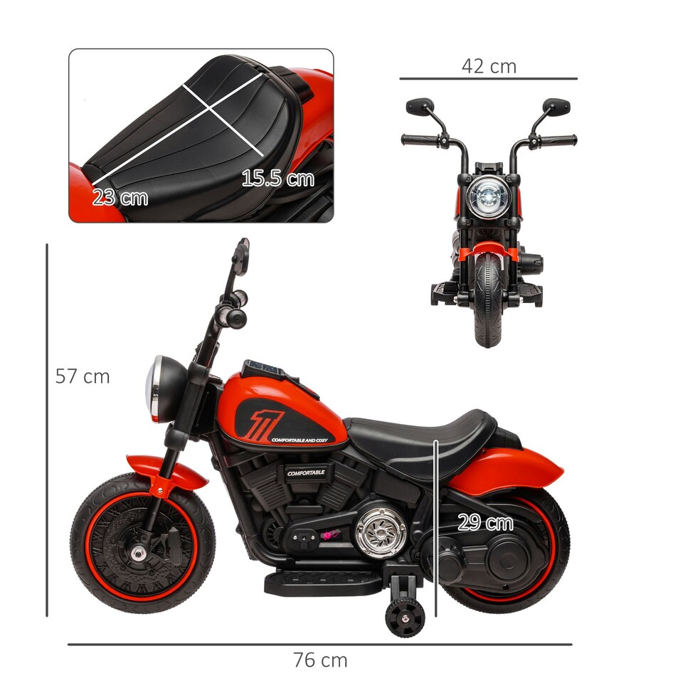image 1 of HOMCOM 6V Electric Motorbike with Training Wheels, One-Button Start - Red