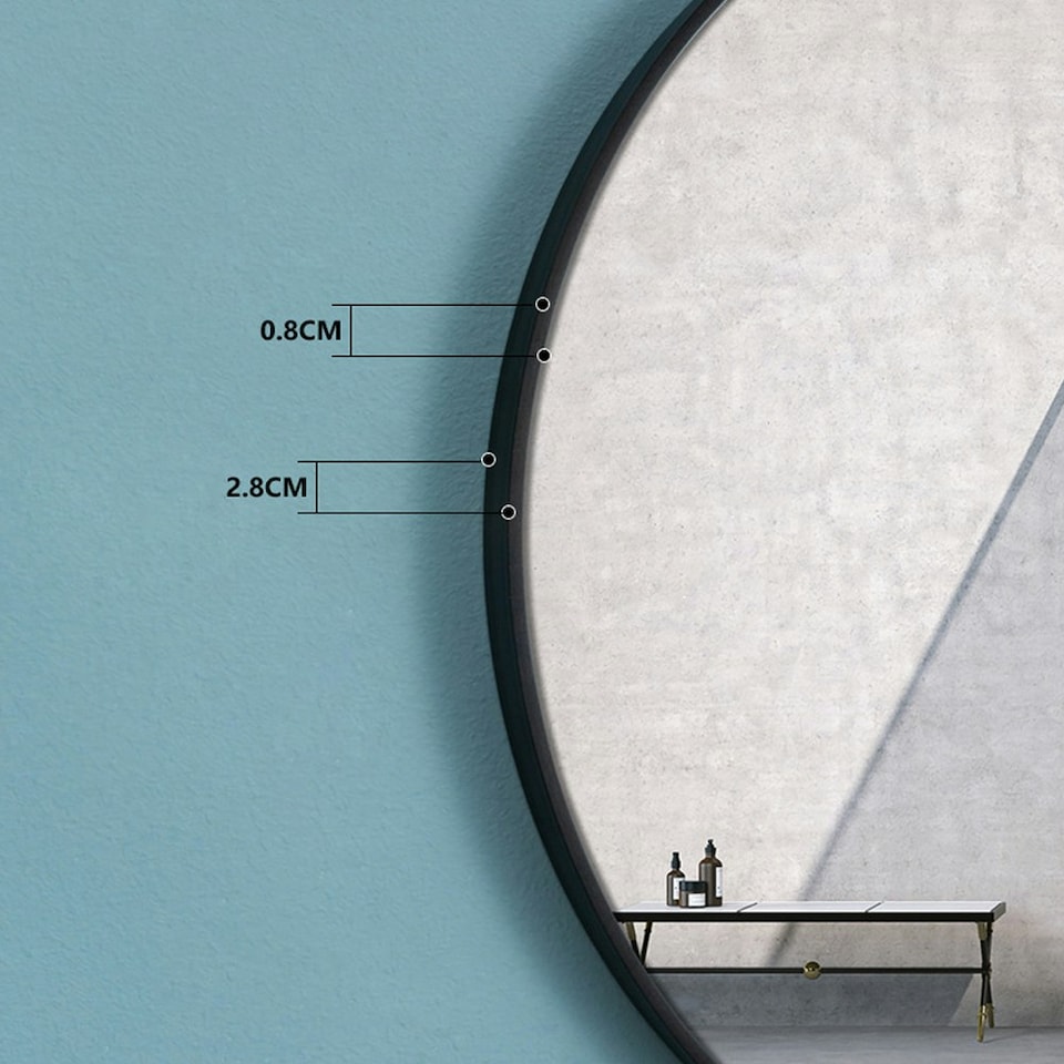 image 1 of Living and Home 70cm Nordic Round Bathroom Wall Mirror | Black | 70cm