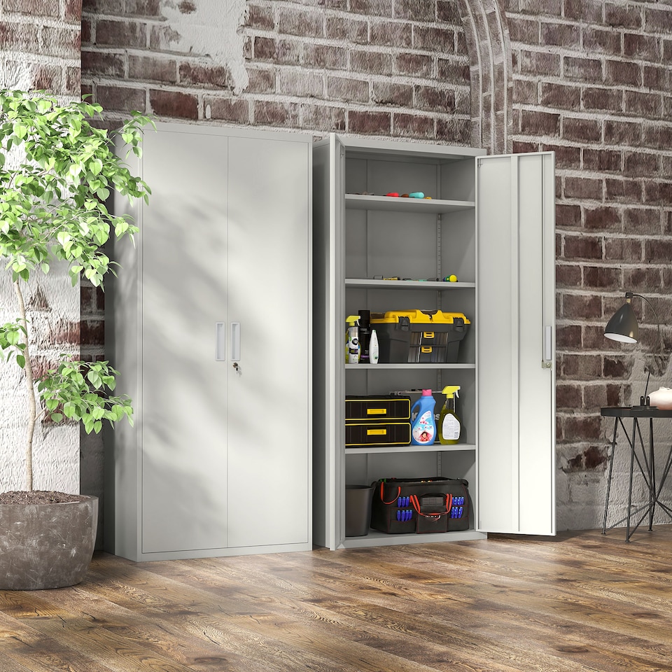 image 1 of HOMCOM Lockable Metal Cabinet with 2 Doors, File Cabinet for Home Office, White