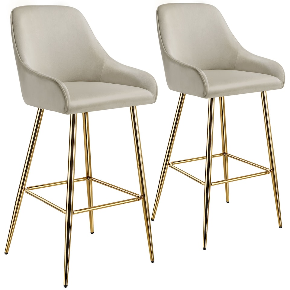 image 1 of Bar Stool Avane - with backrest, upholstered, velvet look | Cream | cream/gold | 57 x 48,50 x 108 cm | 2