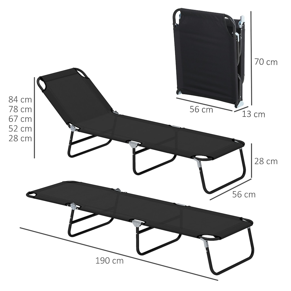 image 1 of Outsunny 2 Piece Reclining Chaise Lounge with Adjustable Backrest Black | Black