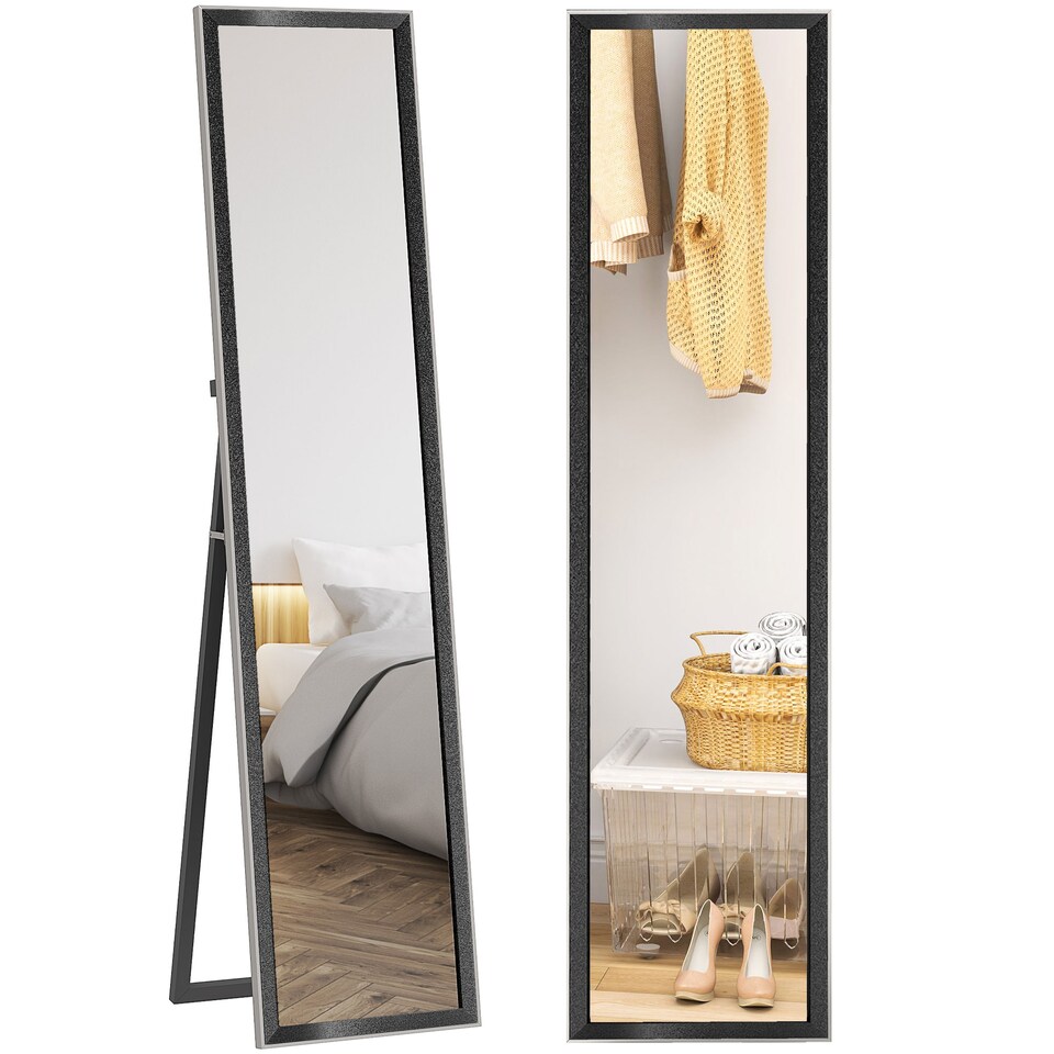 image 1 of HOMCOM Full Length Mirror, 37  157cm Wall Mounted, Leaning, Free Standing Mirror, Framed Full Body Mirror for Living Room, Bedroom, Black