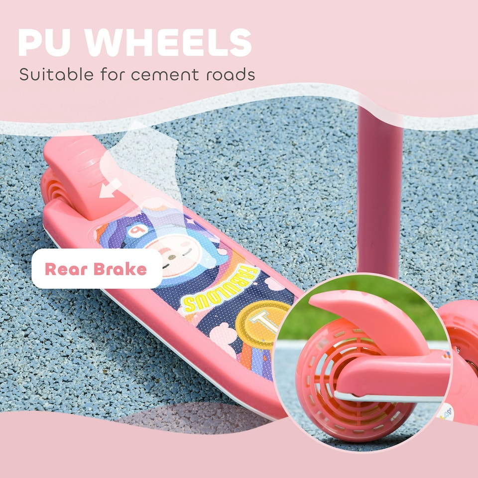 image 1 of AIYAPLAY Kids 3 Wheel Scooter for 2-6 Years Old w/ Adjustable Height, Pink