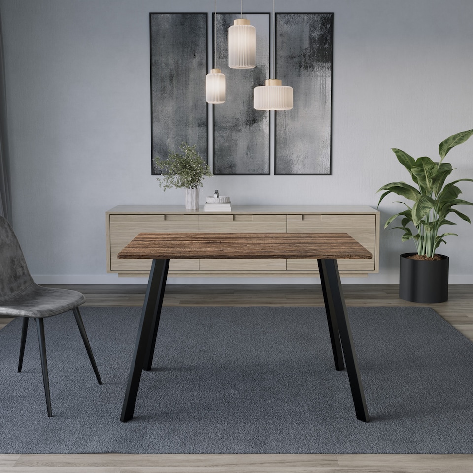 image 1 of 110cm Rectangular Dining Table with Metal Legs | Brown | Rustic Oak | 1
