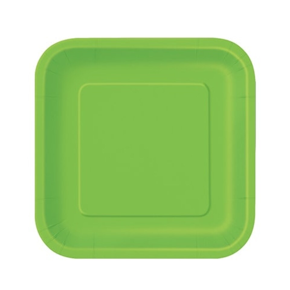 Lime Green Square Paper Plates 17cm - Pack of 16