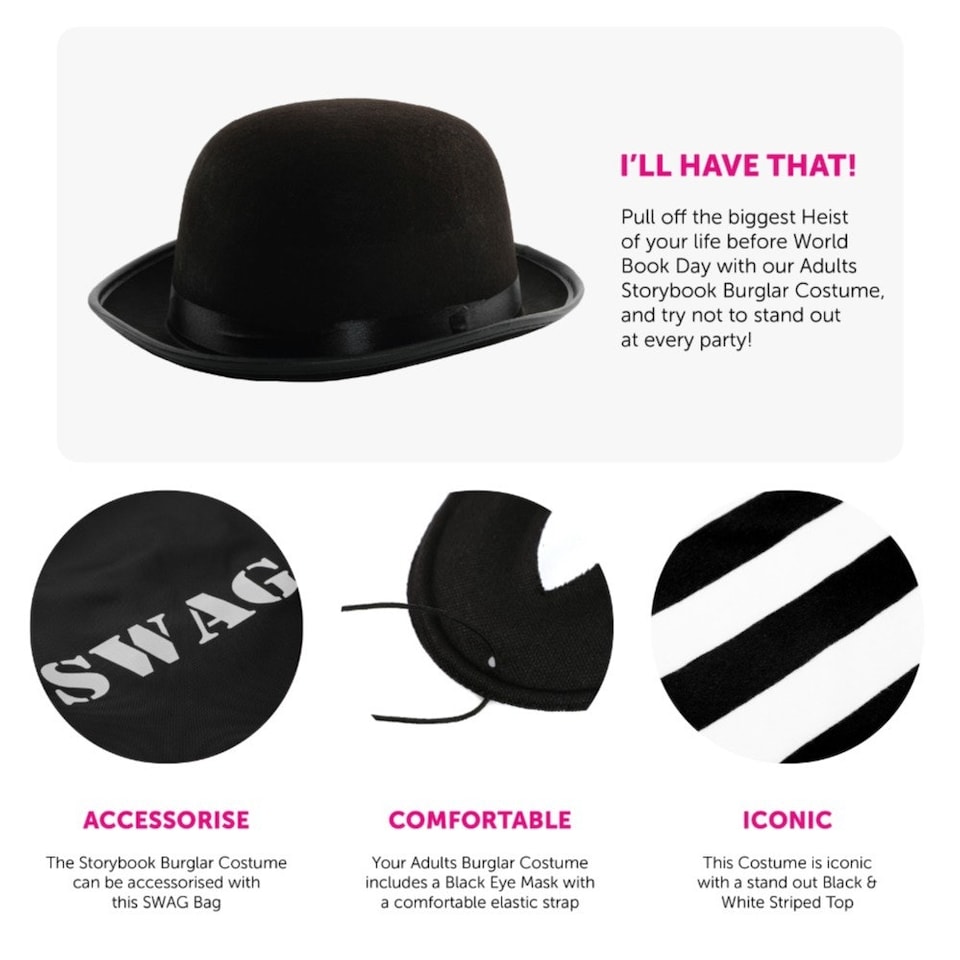 image 1 of Storybook Burglar Costume - Swag Bag & Accessories | Black | M