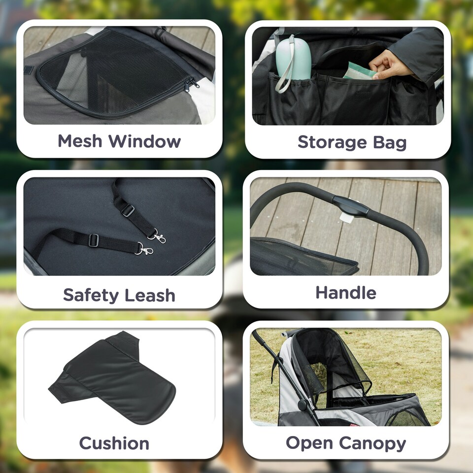 image 1 of PawHut Easy Folding Pet Stroller for Large Dogs Grey