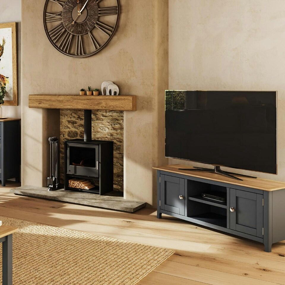 image 1 of Taberno Oak 2 Door TV Unit Graphite Blue Blue