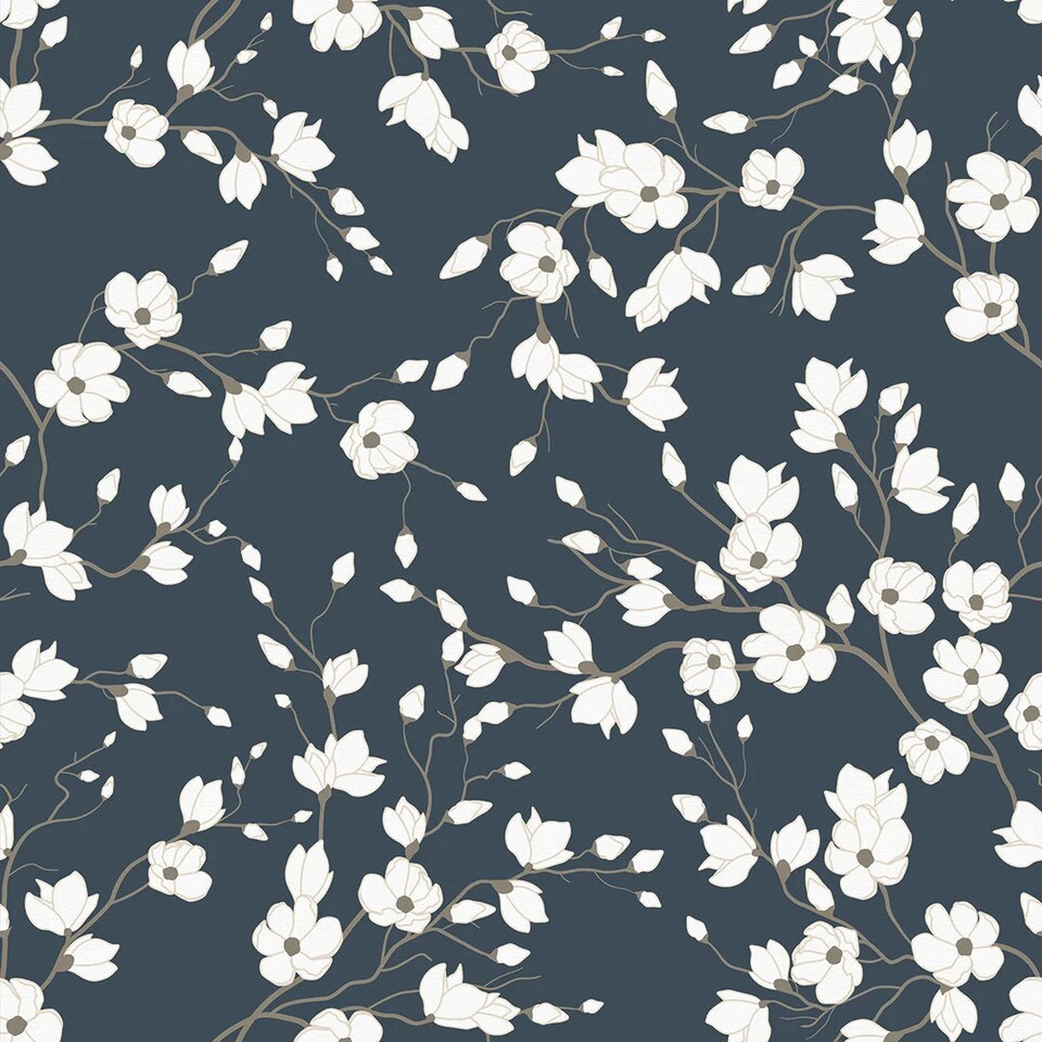 Sample of Spring Blossom Wallpaper in Navy | Blue | Navy