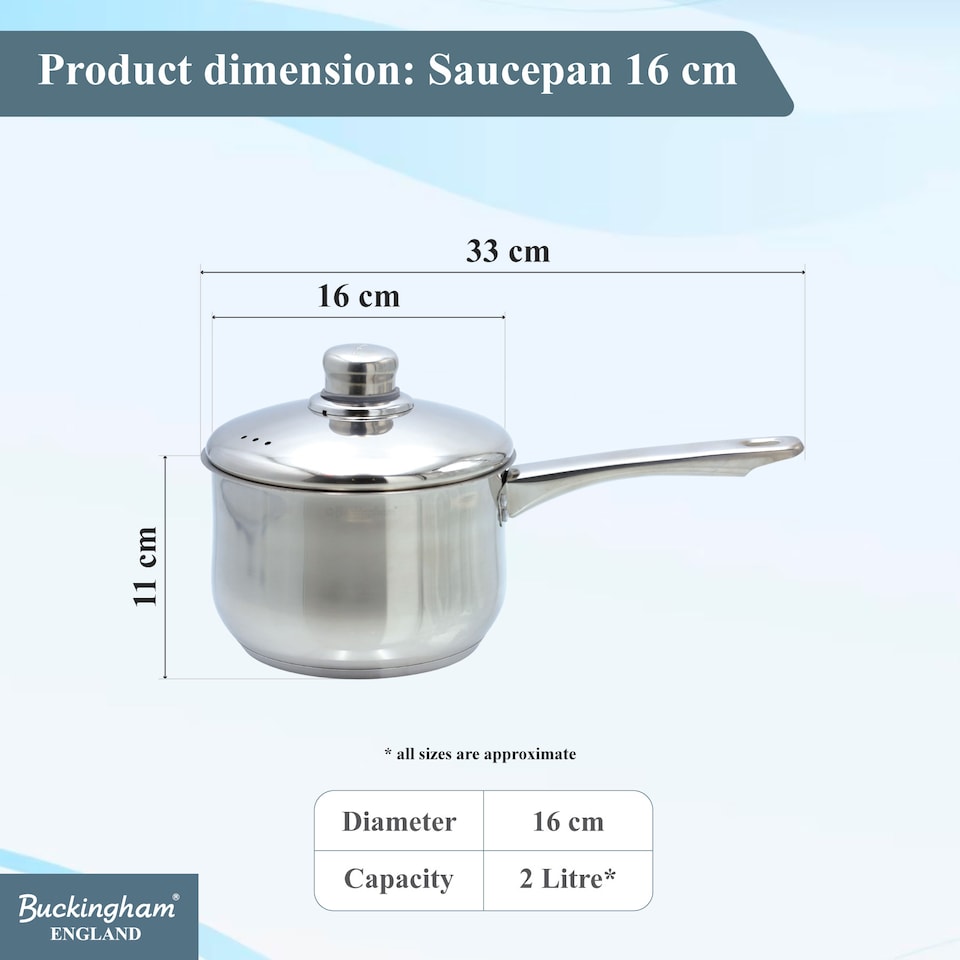 image 1 of Buckingham Stainless Steel Deep Saucepan 16 cm / 2 Litre | Silver