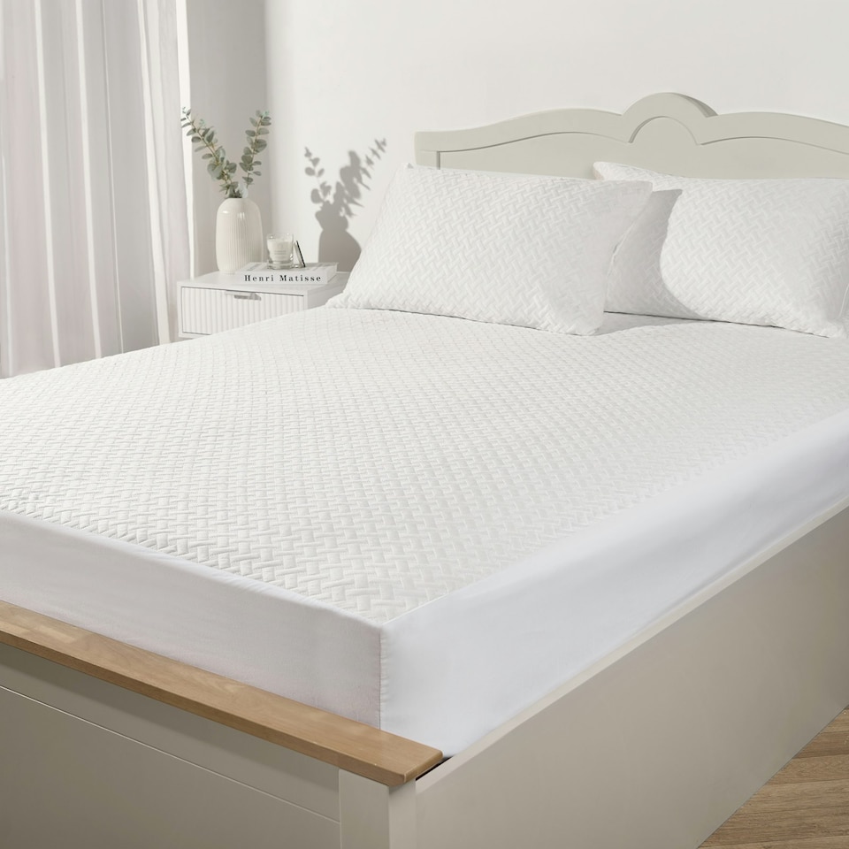 image 1 of OHS Cooling Mattress Protector Soft Breathable Fitted Bed Sheet Topper Pad White | Double
