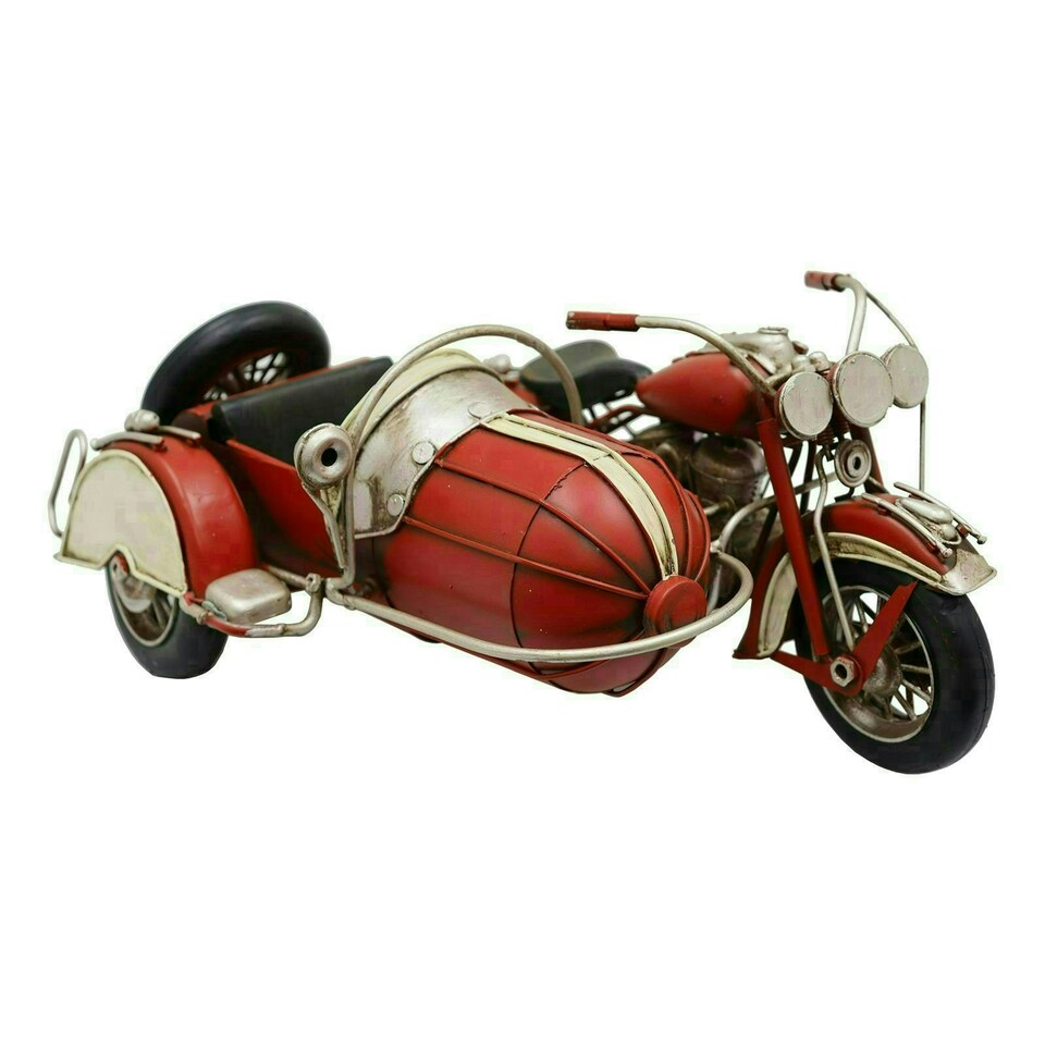Quality Historical Metal Vintage Motorcycle with Sidecar Model Replica Ornament