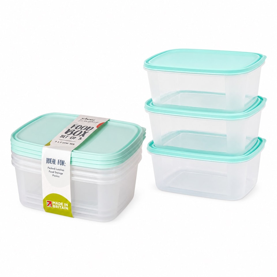 image 1 of Wham Food Storage Container Lunch Box Plastic Kitchen Tub With Lid 2L Set of 3