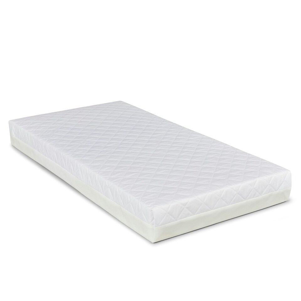 image 1 of Coleby Space Saver Cot & Premium Sprung Mattress - Compact Cot, Birth to 18 Months, Adjustable Base & Teething Rails (White)