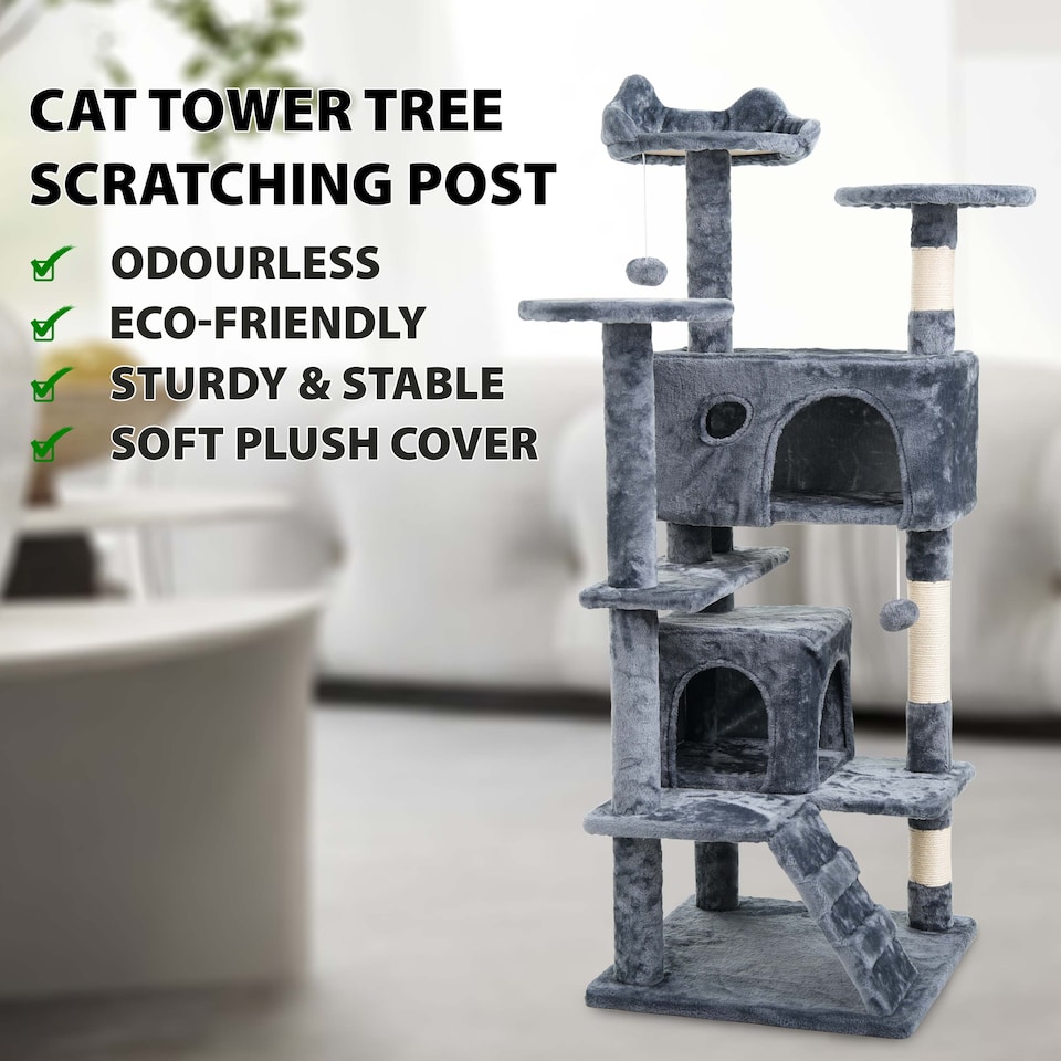 image 1 of 138cm Large Cat Tree Tower Large Activity Centre with Scratching Post & Climbing Playhouse