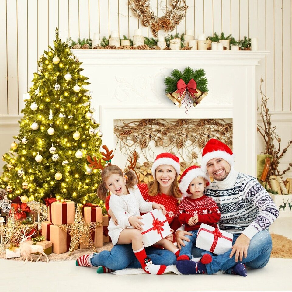 image 1 of COSTWAY 5FT Pre-Lit Artificial Christmas Tree with LED Lights & 8 Lighting Modes Green