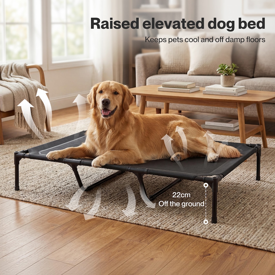 image 1 of Skylos Elevated Dog Bed Large Raised Pet Cot Indoor Outdoor Use Supporting Bars